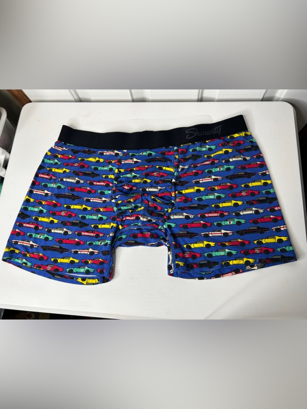 Shinesty Men’s Blue Racer Car Print Boxer Briefs 2X